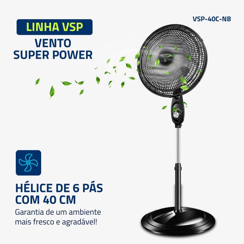 Ventilador Coluna Mondial 40cm Super Power VSP-40C-NB Ventilador Coluna Mondial 40cm Super Power VSP-40C-NB