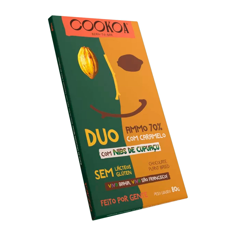 Chocolate Duo Ammo 70% com Caramelo e Nibs de Cupuaçu Sem Glúten Cookoa 80g