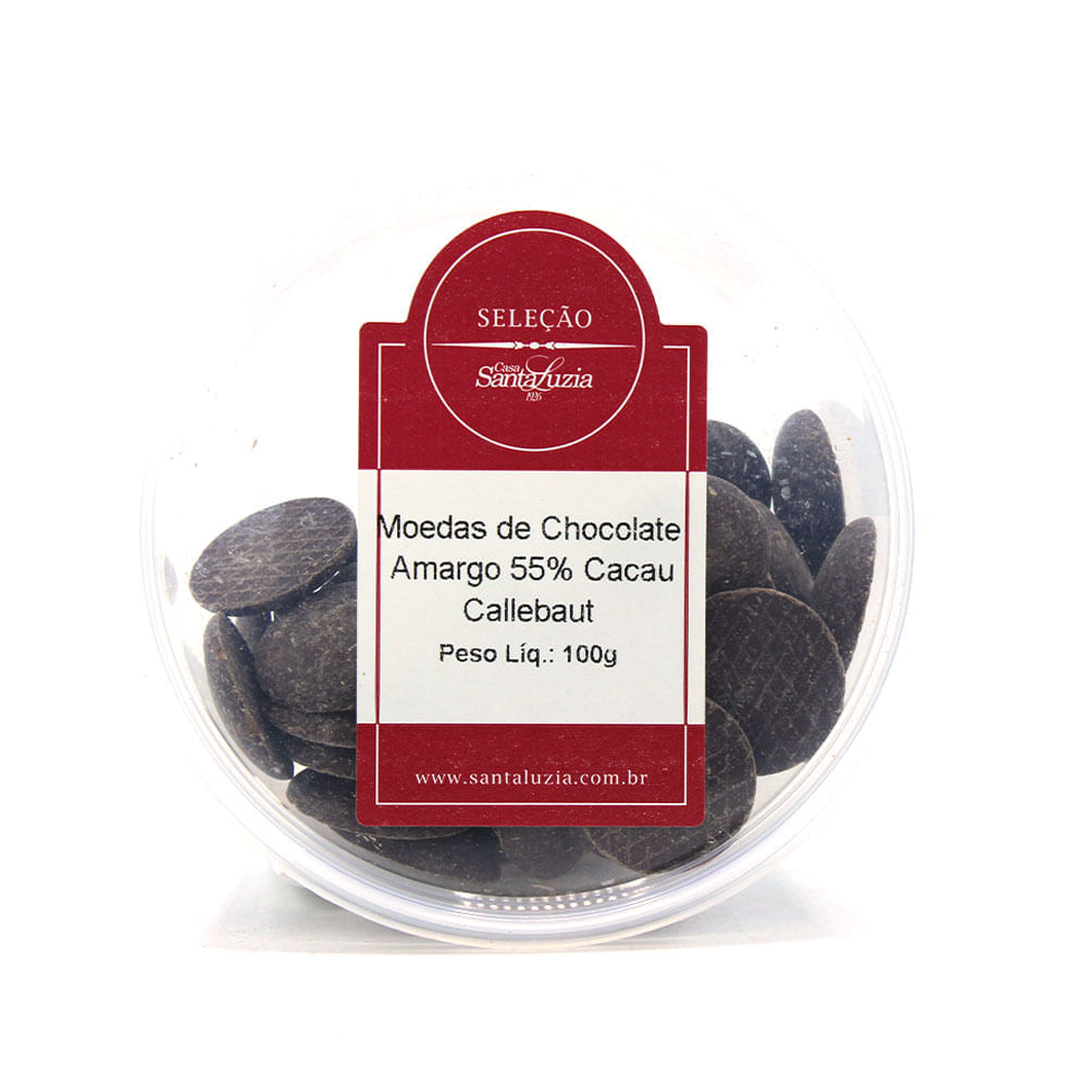 Moedas de Chocolate Amargo 55% Cacau Callebaut Casa Santa Luzia 100g