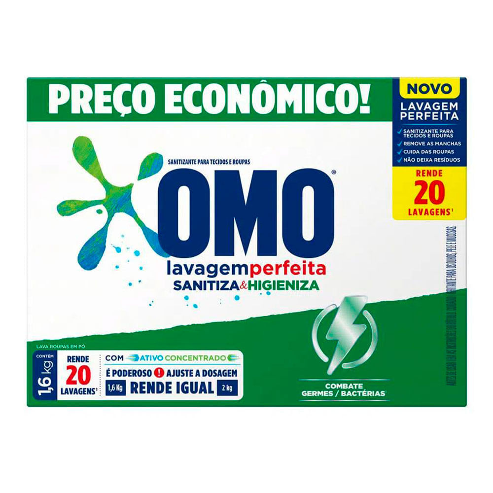 Sabão em Pó Sanitiza e Higieniza Mais Proteção Omo 1,6kg